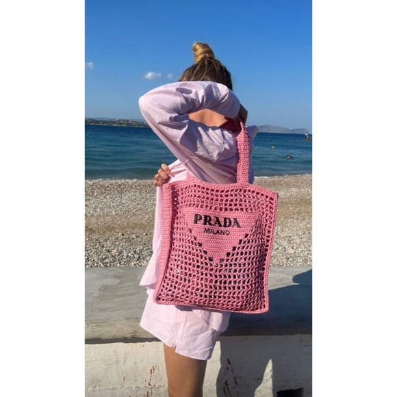 Prada Raffia Pink Tote Bag - Picture 11 of 16